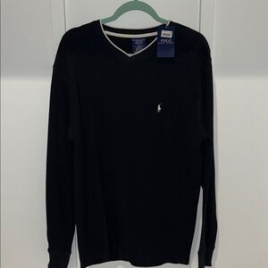 Polo by Ralph Lauren Men's V-Neck Black Waffle Sleepwear Top